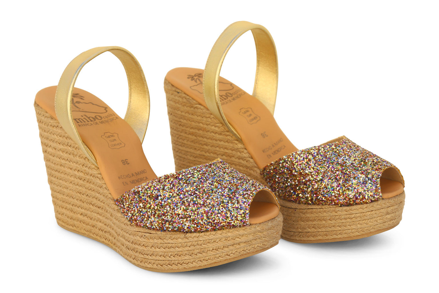 Mibo Avarcas Multi Glitter Espadrille Wedge Slingback Sandals