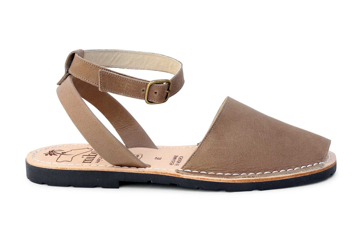 Mibo Avarcas Taupe Ankle Strap Menorcan Sandals - THE AVARCA STORE