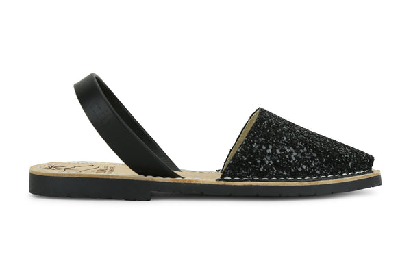 Mibo Avarcas Women's Classics Glitter Black Leather Slingback Sandals