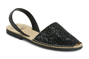 Mibo Avarcas Women's Classics Glitter Black Leather Slingback Sandals