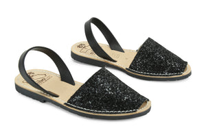 Mibo Avarcas Women's Classics Glitter Black Leather Slingback Sandals