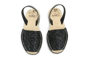 Mibo Avarcas Women's Classics Glitter Black Leather Slingback Sandals