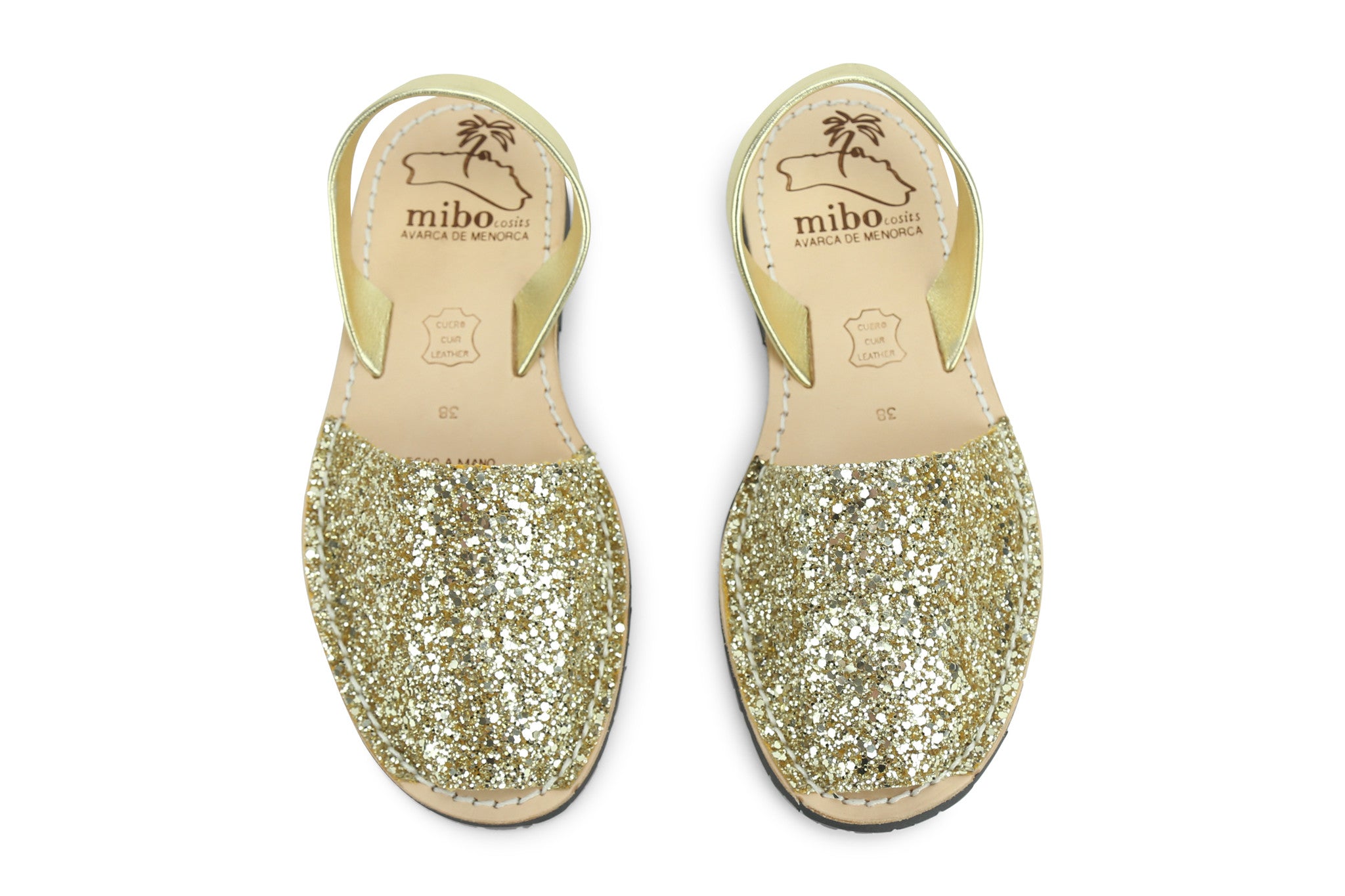 Mibo Avarcas Women's Classics Glitter Gold Leather Slingback Sandals