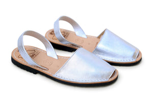 Mibo Avarcas Women's Metallic Silver Leather Slingback Sandals