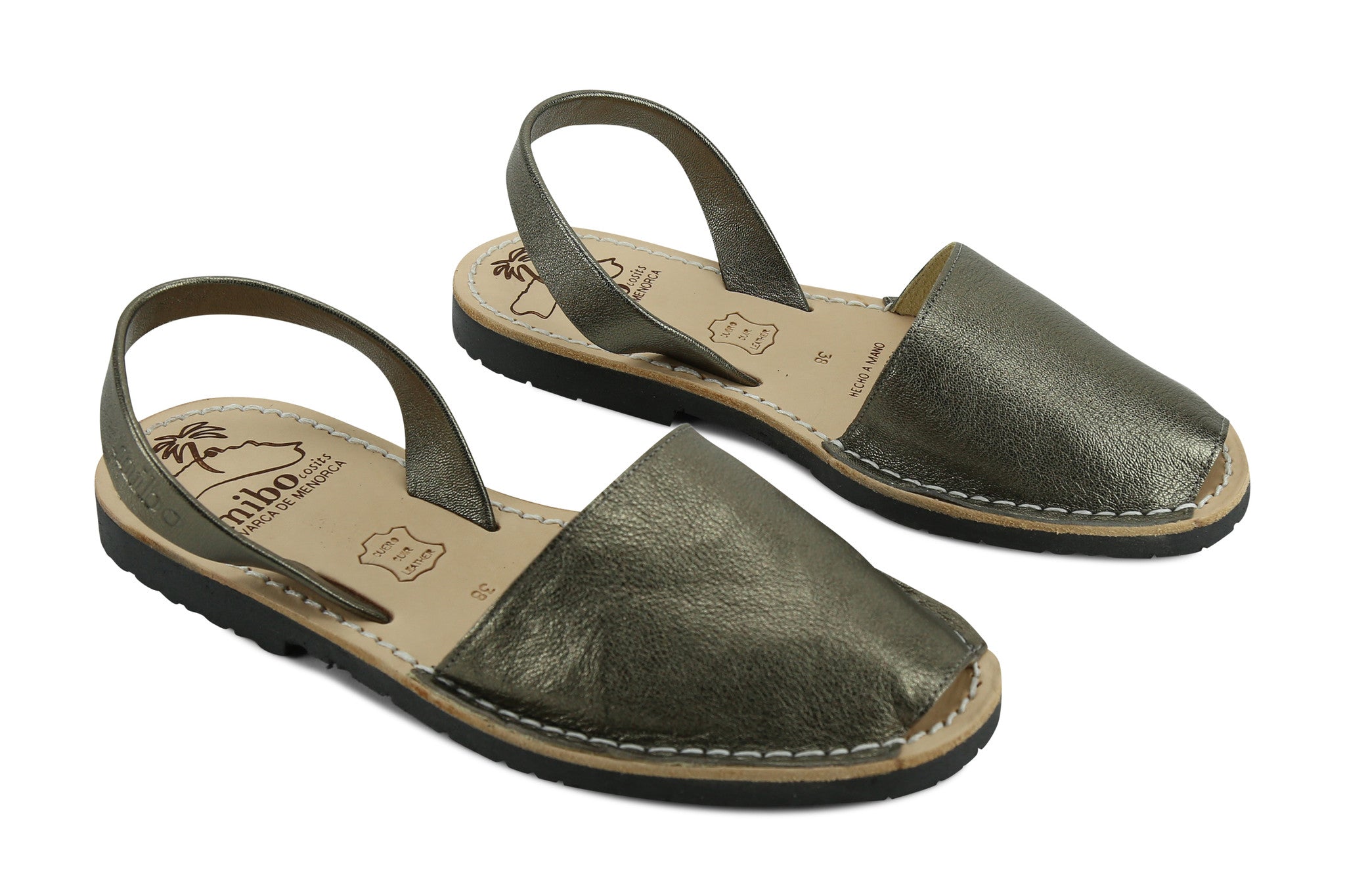 Mibo Avarcas Women's Metallic Silver Vintage Leather Slingback Sandals