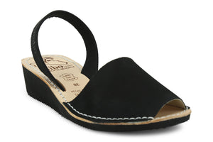Mibo Avarcas Women's Wedges Black Leather Slingback Sandals