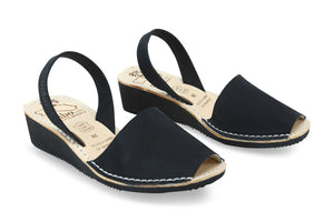 Mibo Avarcas Women's Wedges Black Leather Slingback Sandals