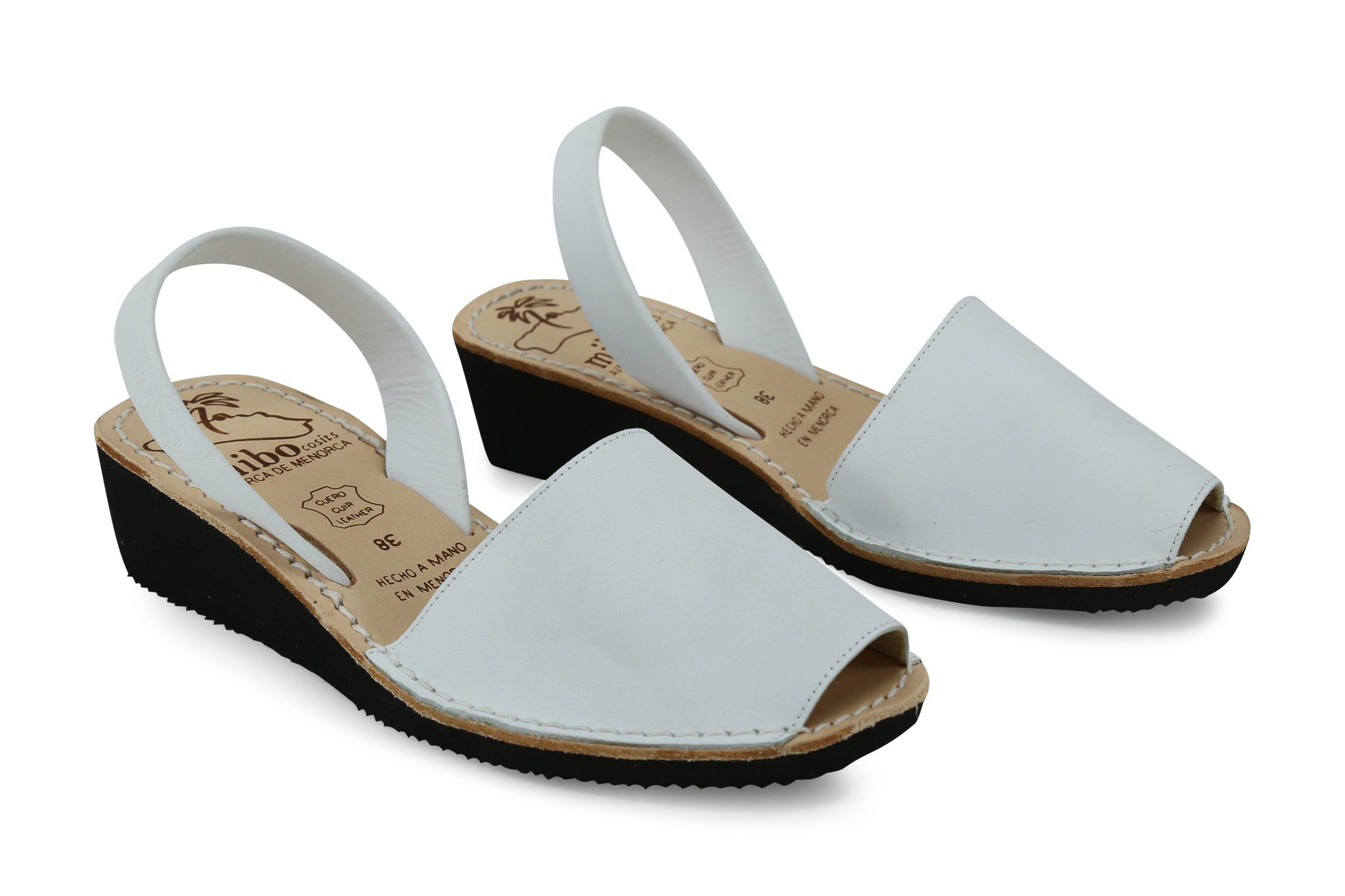 Mibo Avarcas Women's Wedges White Leather Slingback Sandals