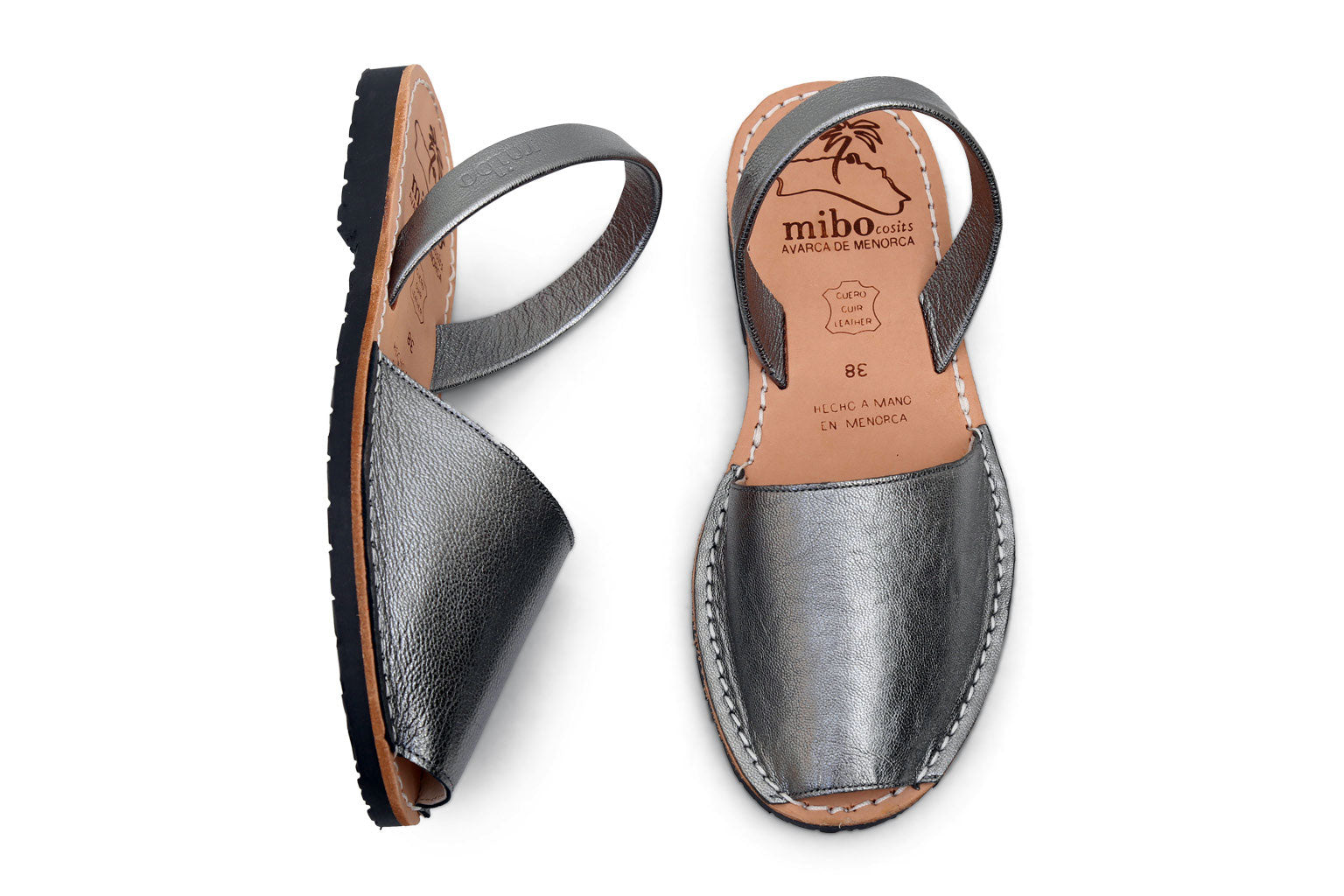 Mibo Metallic Pewter Leather Avarcas
