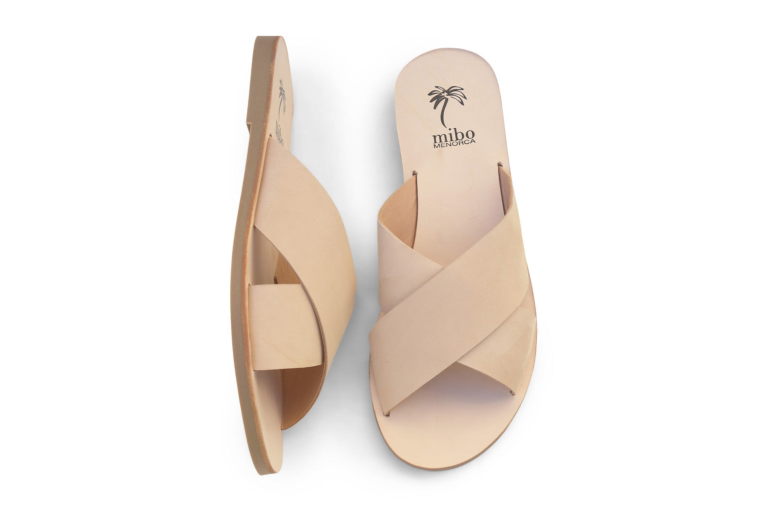 Mibo Nude Leather Crossover Sandals