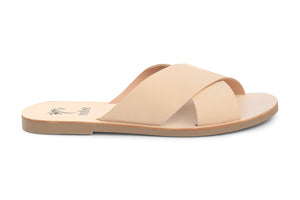 Mibo Nude Leather Crossover Sandals