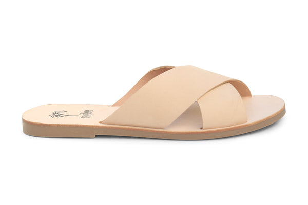 Mibo Nude Leather Crossover Sandals