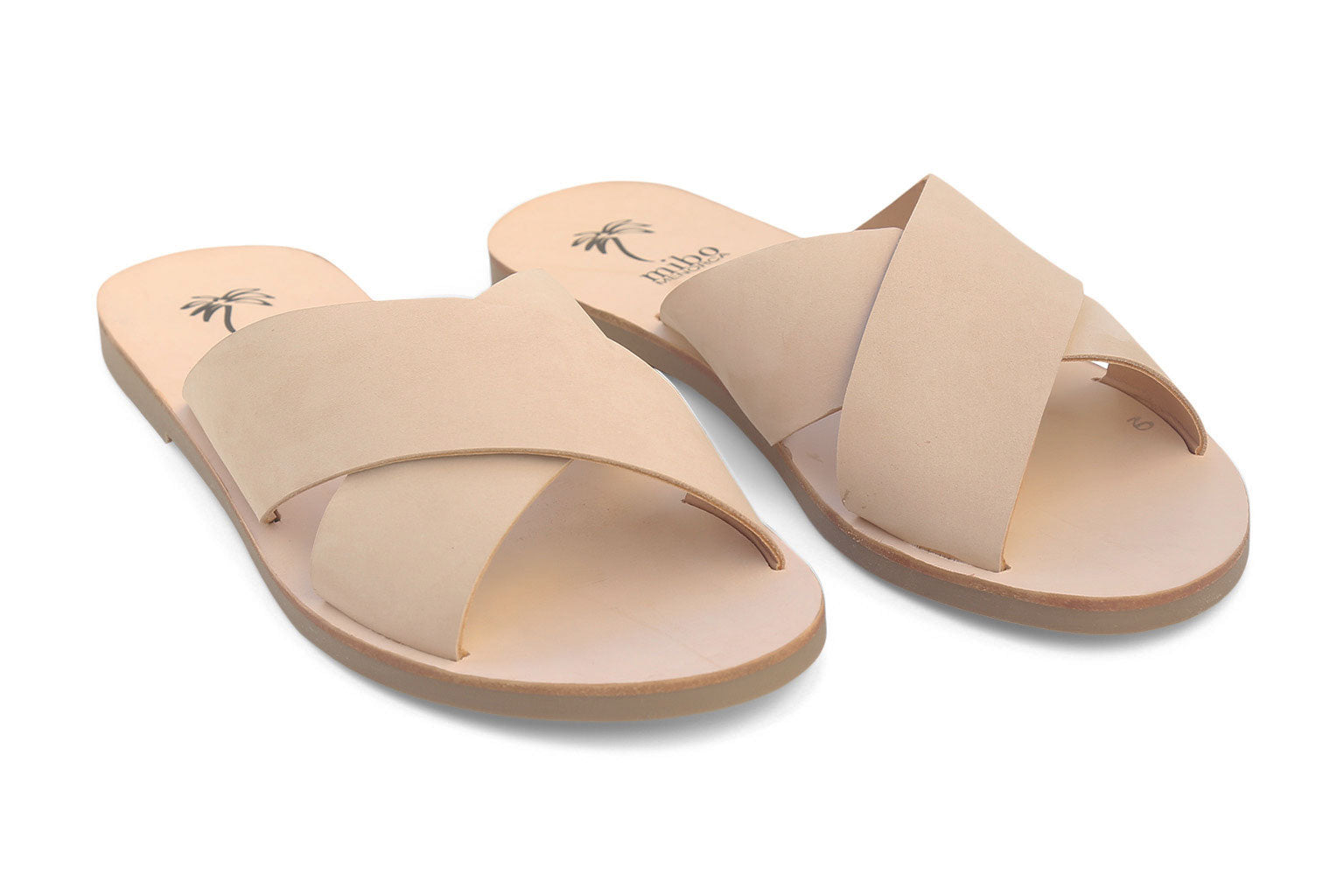 Mibo Nude Leather Crossover Sandals
