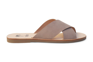 Mibo Taupe Leather Crossover Sandals