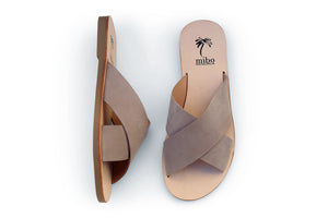 Mibo Taupe Leather Crossover Sandals