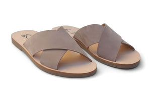 Mibo Taupe Leather Crossover Sandals